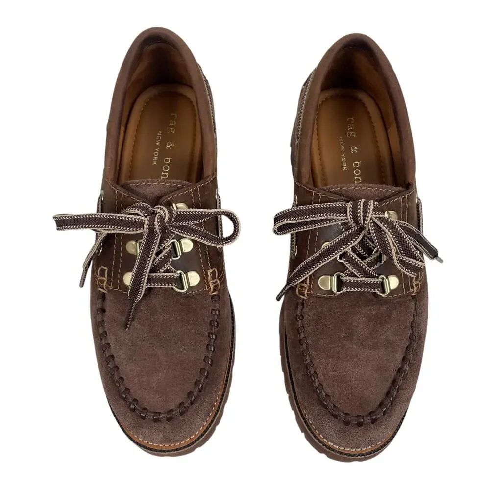 Rag & Bone Cameron Lug Sole Boat Shoes Mocha Brown Suede Size 39